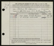 Entry card for Spence, Carrie for the 1953 May Show.