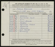 Entry card for Holowenka, Angela Ann for the 1954 May Show.