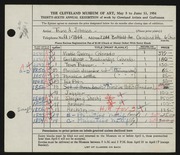 Entry card for Johnson, Thano A. for the 1954 May Show.