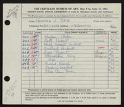 Entry card for Reid, Howard for the 1954 May Show.