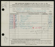 Entry card for Palubinskas, Nijole for the 1954 May Show.