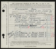 Entry card for Tikkanen, Paul for the 1955 May Show.