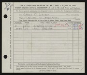 Entry card for Johnson, James O. for the 1956 May Show.