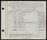 Entry card for Kline, Frances S. for the 1956 May Show.