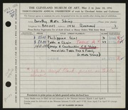 Entry card for Shimp, Dorothy Matz, and Shimp, E. R. for the 1956 May Show.