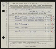 Entry card for Tikkanen, Paul for the 1956 May Show.