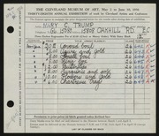 Entry card for Cahill, Mary Jeanette for the 1956 May Show.