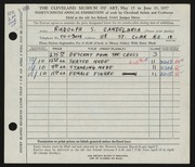 Entry card for Candelaria, Rudolph S. for the 1957 May Show.