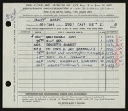 Entry card for Moore, Janet Gaylord for the 1957 May Show.
