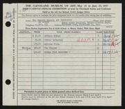 Entry card for Niznik, Gregory for the 1957 May Show.