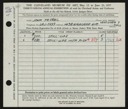 Entry card for Teyral, John for the 1957 May Show.