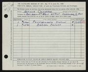 Entry card for Calogeras, Arthur for the 1958 May Show.