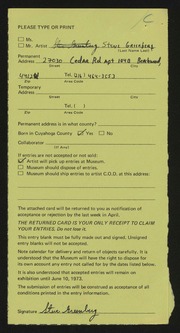Entry card for Greenberg, Steven S. for the 1973 May Show.
