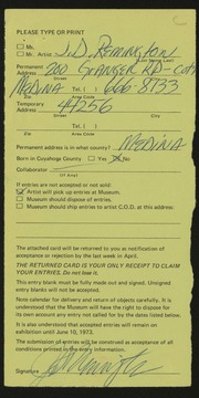 Entry card for Remington, James D. for the 1973 May Show.