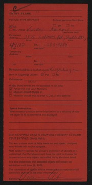 Entry card for Abrams, Vivien Joy for the 1975 May Show.