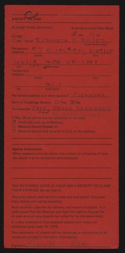Entry card for Bates, Kenneth F. for the 1975 May Show.