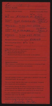 Entry card for Boris, Nicholas Michael for the 1975 May Show.