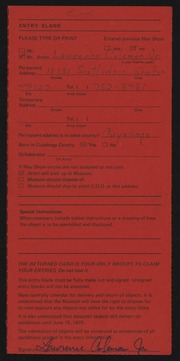 Entry card for Coleman, Lawrence, III. for the 1975 May Show.