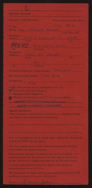 Entry card for Holm, Glenn Edwin for the 1975 May Show.