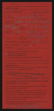 Entry card for Kemenyffy, Susan Hale for the 1975 May Show.