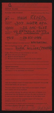 Entry card for Kepets, Hugh, and Miller, Burr for the 1975 May Show.