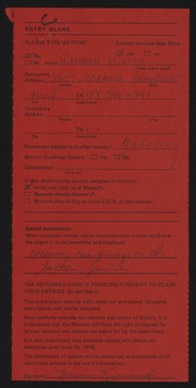 Entry card for Kinnick, H. Noreen for the 1975 May Show.