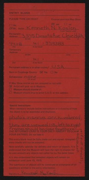 Entry card for Koslen, Kenneth N. for the 1975 May Show.