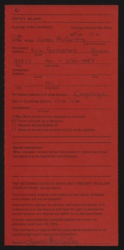 Entry card for McCarthy, James for the 1975 May Show.