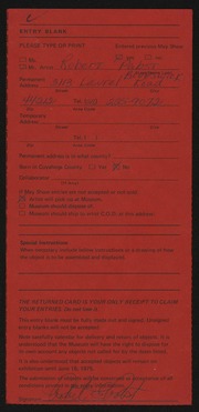 Entry card for Pabst, Robert E. for the 1975 May Show.