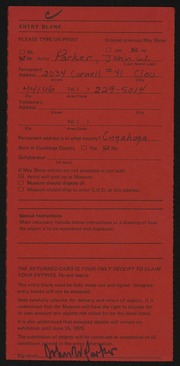 Entry card for Parker, John W. for the 1975 May Show.