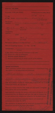 Entry card for Ruffer, William for the 1975 May Show.