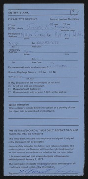 Entry card for Corrigan, Patrick Kevin for the 1976 May Show.