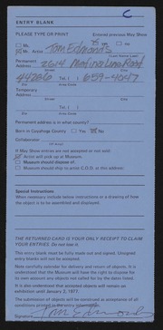 Entry card for Edmonds, Thomas Vernon for the 1976 May Show.