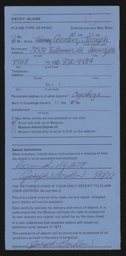 Entry card for Gordon, Joseph for the 1976 May Show.