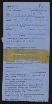 Entry card for Lane, Kevin R. for the 1976 May Show.