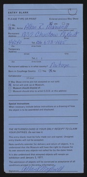 Entry card for Maxwell, Allan R. for the 1976 May Show.