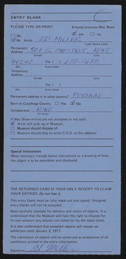Entry card for Miller, Ed for the 1976 May Show.