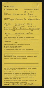 Entry card for Boris, Nicholas Michael for the 1977 May Show.