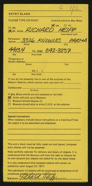 Entry card for Heipp, Richard Christian for the 1977 May Show.