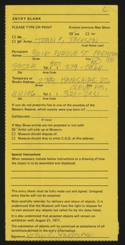 Entry card for Jackson, John C. for the 1977 May Show.