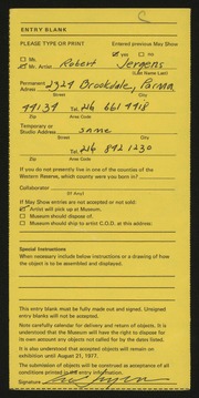 Entry card for Jergens, Robert for the 1977 May Show.