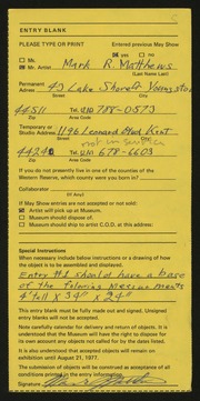 Entry card for Matthews, Mark for the 1977 May Show.
