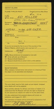 Entry card for Miller, Ed for the 1977 May Show.