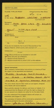 Entry card for Samson, Barbara Udelson for the 1977 May Show.