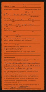 Entry card for Matthews, Mark for the 1978 May Show.