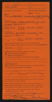 Entry card for Parker, Patricia Zinsmeister for the 1978 May Show.