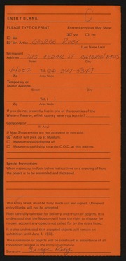 Entry card for Roby, George A. for the 1978 May Show.