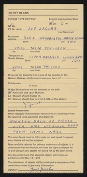 Entry card for Jacobs, Joy for the 1979 May Show.