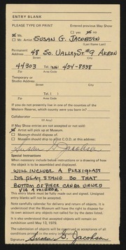 Entry card for Jacobsen, Susan G. for the 1979 May Show.