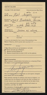Entry card for Jergens, Robert for the 1979 May Show.